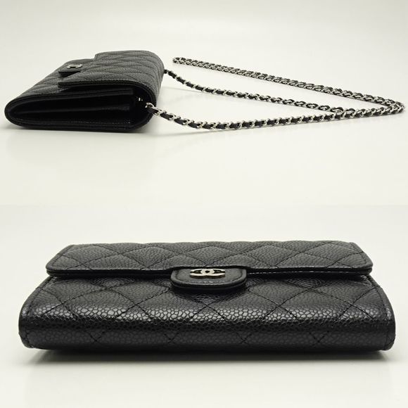 Chanel Mini Chain Wallet Matelasse Caviar Skin Black Wallet - Picture 4 of 6
